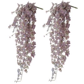 RECUTMS 2Pcs Hanging Ivy Garland Silk Faux Plastic Vine Leaves Artificial Wall Plants UV Resistant for Home Wall Bedroom Shelf Garden Wedding Decorations 3.3FT (Purple)