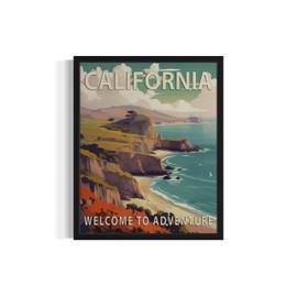 Póster de paisaje del estado de California, arte de pared de paisaje retro de los estados, pintura de montaña y paisaje para recámara, sala de estar 42 (California, 8 x 10 pulgadas, sin marco)
