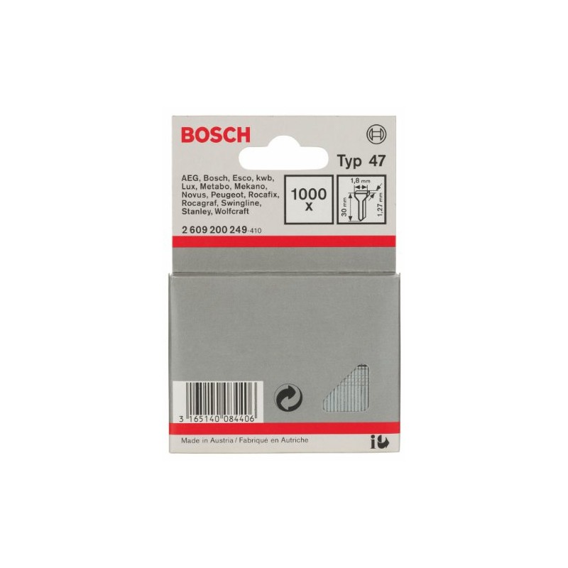 Bosch 2609200249 Tacker Nails, Silver, 1.8 x 1.27 x 30