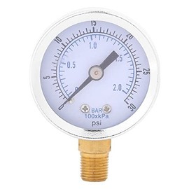 Walfront Pressure Gauge 0 to 30 psi 2 bar Dual Scale Compact Metal Case for Air Compressor HVAC Plumbing with 1/8 BSPT Thread