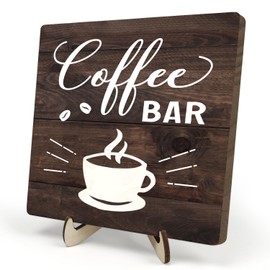 Rustic Farmhouse Coffee Sign - Wooden Plaque Decor for Coffee Bar & Station, 5.9 x 5.9Inch (Brown)
