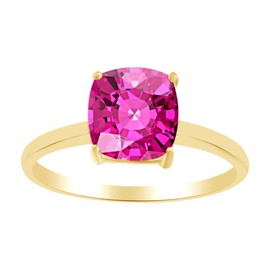 AFFY Cushion Shape Simulated Ruby Solitaire Engagement Ring in 14k Yellow Gold Over Sterling Silver (2.25 cttw) Ring Size-8