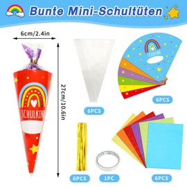 JANYUN Pack of 6 Small School Cones for Filling, Siblings School Cone Sugar Bag First Day of School Gift for Back to School Farewell Gift