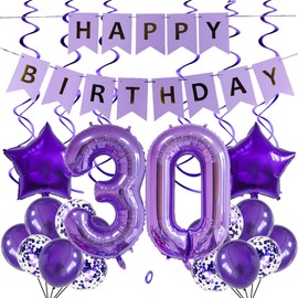 SNOWZAN Balloons 30th Birthday Decoration Purple 40 Inch Giant Numbers Balloons, Latex Foil Balloons, Pack of 25