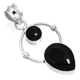 Jeweloporium 925 Sterling Silver Pendant for Women Real Black Onyx Stone Fashion Silver Pendant Necklace Valentine's Day Gift Boho Jewelry