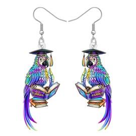 DUOWEI Acrylic Cute Tropical Parrot Dr Earrings Novelty Unique Design Teacher Book Earrings Dangle Jewellery Gift Ideas for Women Girls Animal Bird Lovers Librarians, Acrylic, No Gemstone