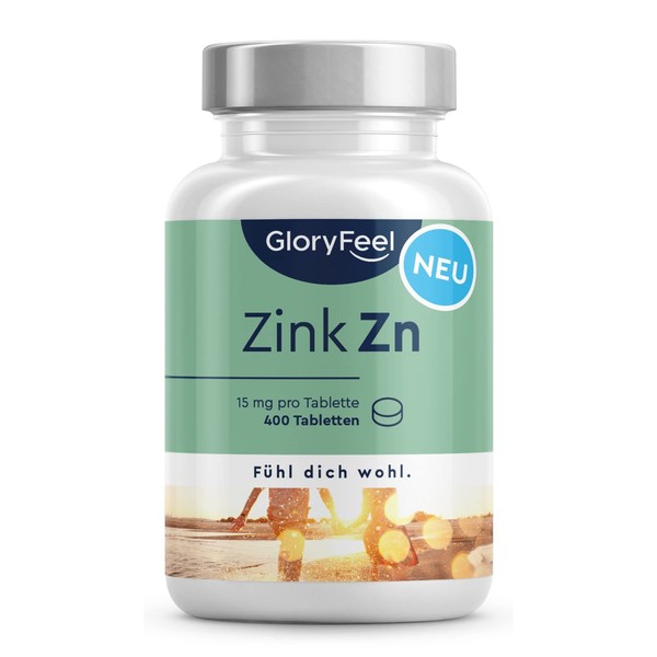 Zinc - 400 Tablets (13 Months) - 15mg Zinc Gluconate per Day - Optimal Dosage - Highly Bioavailable, Elementary Zinc - 100% Vegan, Laboratory Tested and Made in Germany without Additives