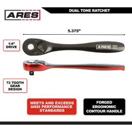 ARES 42053 – 3/8-inch Drive Dual Tone 72-Tooth Ratchet - Made of Chrome Vanadium Steel - Sleek Black and Red Finish - Quick Release for Easy Socket Change - 72-Tooth Reversible Design