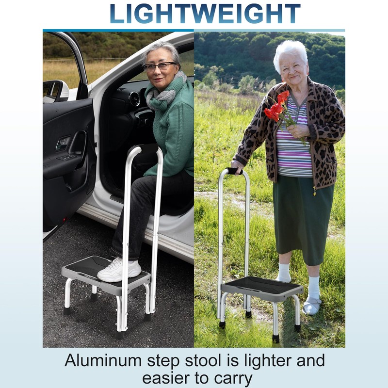 HBTower Aluminum Step Stool with Handle for Elderly, Lightweight Step