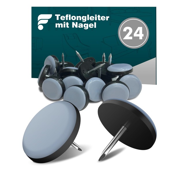 shinfly Furniture Gliders Teflon Set with Nails, 24 Pieces, Diameter