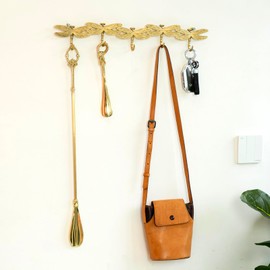 YACSNBF Gold Coat Rack Wall Mounted - 5 Tri Hooks, Heavy Duty, Brass Coat Hook Rail for Coat Hat Towel Purse Robes Mudroom Bathroom Entryway