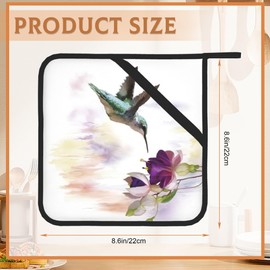 2 Pack Groovy Hummingbird Flowers Pot Holders for Kitchen Heat Resistant, Potholders for Kitchens Washable for Cooking & Baking & Microwave