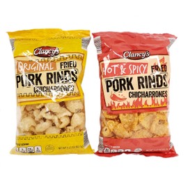 CLANCY's Fried PORK RINDS Chicharrones 2 Pack (ORIGINAL and HOT & SPICY) Net Wt 3.25 oz. each bag