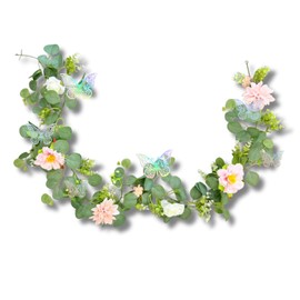 AhhYouMe Artificial Flower Rose Dahlia Peony Garland Wedding 180cm Artificial Flower with Butterfly Wall Hanging Home Decor Pink