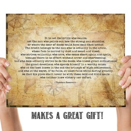 The Man in the Arena Inspirational Quotes Wall Art, Theodore Rossevelt Motivational Wall Art for Men, Living Room Wall Decor Modern, Positive Wall Art and Coach Gifts for Men, Unframed 11 x 14