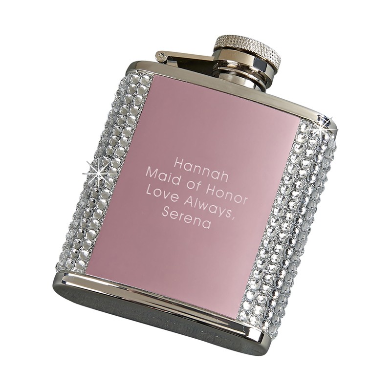 Things Remembered Kittenish Engraved Pink Jeweled Flask (Free Customization)