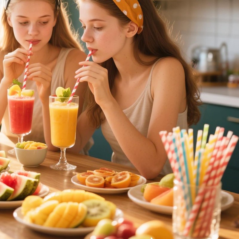 100PCS Biodegradable Paper Straws, Assorted Rainbow Colors Striped, 10 Colors
