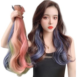 Color Extensions Curl 12 Colors Set of 2 Wig Hair Extensions Clip Type Gradient Color Easy Installation Heat Resistant Party Fashion One-touch Hair Curly Color Extensions Long Wig Curl Gradation Color Arrangement Hair Accessories Hair Accessories Extensi