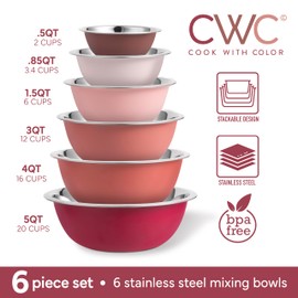 COOK WITH COLOR Stainless Steel Mixing Bowls Set - Nesting Bowls, 6 Pieces, Rose