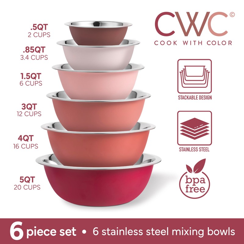 COOK WITH COLOR Stainless Steel Mixing Bowls Set - Nesting