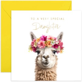Old English Co. Llama Very Special Daughter Card - Llama Floral Cute Birthday Card for Her - Cute Well Done Congratulations Cards for Daughter from Mum, Dad, Parents | Blank Inside with Envelope…