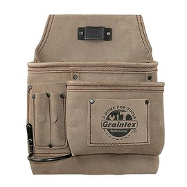 Graintex SS2291 :: 5 Pocket Right-Handed Nail & Tool Pouch Beige Color Suede Leather for Constructors, Electricians, Plumbers, Handymen