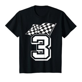 Kids Birthday Boy 3 Three Racing Flag 3rd Birthday Race Car T-Shirt