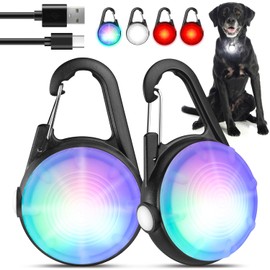 2Pack Dog Lights for Night Walking Dog Collar Light Clip on Rechargeable Glow in The Dark Light with 4Modes & RGB Color for Camping