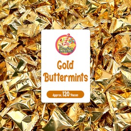 Gold Buttermints (Approx. 120 Count) - Butter Mints Individually Wrapped - Wedding Mints - Perfect For Thank You Gift, Engagement Parties, Bridal Showers, Rehearsal Dinners, Reception, And More