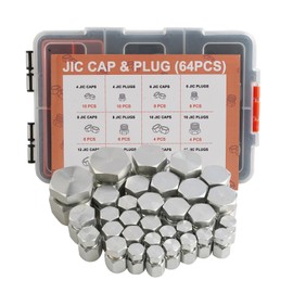 VisHomeYard 64 Pc Hydraulic Hose Tube and Pipe Fitting Kit, 37 Degree JIC Cap and Plug Assortment Kit, Heavy Duty Seal Adapter, Steel Flare Fitting Set, Dash Sizes 4 6 8 10 12 16