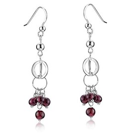 Materia Long Silver-Women's Earrings 925 Sterling Silver Real Garnet Gemstone Oval Beads Including Jewellery Box #SO - 84