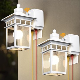 APOTO 2 Pack Outdoor Light with GFCI Outlet,White Dusk to Dawn Porch Lights Outdoor Wall Light Fixture with Outlet,Aluminum Exterior Lighting Fixtures Wall Mount,Waterproof Outside Lights for House