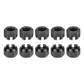 DTGN M12x1.75mm(DxP) Slotted Hex Castle Nuts - 10Pack - Good for Machinery Repairing - Carbon Steel Blackened Hexagon Nuts - Black