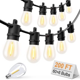 Svater Outdoor String Lights 200 FT, Patio Lights for Outside with 66 pcs S14 Plastic LED Bulbs, Waterproof IP65 Commercial Grade Market Cafe Backyard Lights, 2700K Warm White Weatherproof Strand