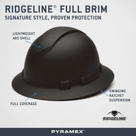 Pyramex Ridgeline Full Brim Hard Hat 4 Point Ratchet Matte Black Graphite Pattern