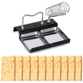 TorSor Soldering Iron Holder Spring Stand Rack Base Organizer with 2 Steel Slots and 10 Cleaning Sponge Cleaner for Soldering Iron Station Kit Pencil Gun Solder Tip Container