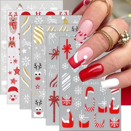 6 Pcs Christmas Nail Art Stickers Decals 3D Self-Adhesive Snowman Elk Christmas Nail Decals Winter Glove Santa Claus Snowflake Nail Supplies Glitter Santa Hat Xmas Nail Design for Women Nails Decor