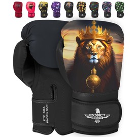 Exxact Sports Knockout Printed Youth Boxing Gloves for Kids (3-10 Years) with Padded Protection and Wrist Support, Durable Engineered Leather Kids Boxing Gloves for Boys and Girls (Lion, 6OZ)