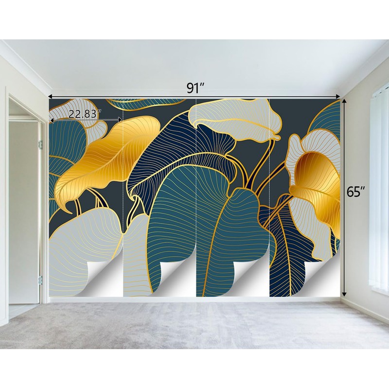 WXHFM - Golden Botanical Leaf wallpeper Living Room Bedroom Wall