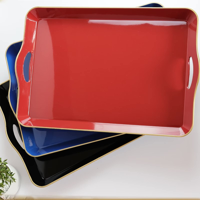 Spsyrine Large Red Decorative Tray, Elegant Plastic Serving Tray with