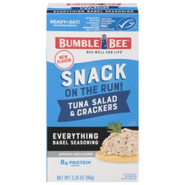 Bumble Bee Snack On The Run Everything Bagel Seasoning Tuna Salad With Crackers Kit, 3.35 oz - Ready To Eat, Spoon Included - Wild Caught Tuna - Shelf Stable & Convenient Protein Snack