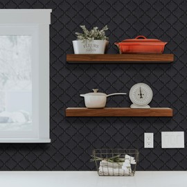 Peel and Stick Finger Tiles for Kitchen, Premium Large Design Matte Black Tiles Stick on Backsplash for Bathroom, Kitchen, RV, Etc（10-Sheet,12''×12''）.