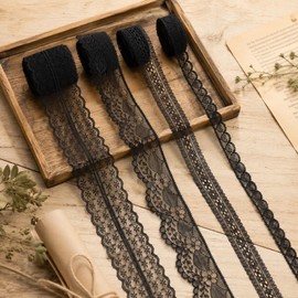 Black Lace Trim, 20 Yards Black Lace Ribbon Sewing Lace for Crafts Bridal Wedding Decorations, Bouquet and Gift Packaging