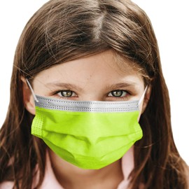 Kids 3-Ply Colored Disposable Face Masks Made in USA Breathable Childrens Mouth Cover Design Triple Layer Protection For Indoor Outdoor Activities Home School Park Play Travel (50 Pack, Kiwi)