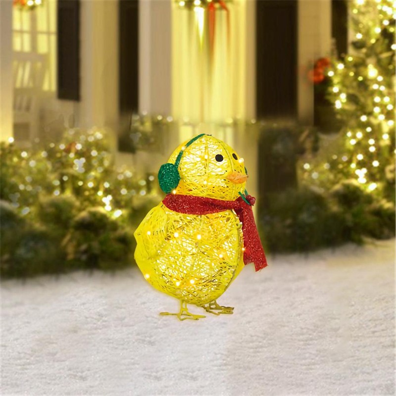 Chick with Scarf Decor Lights Yellow Chick Flat Garden Sculpture