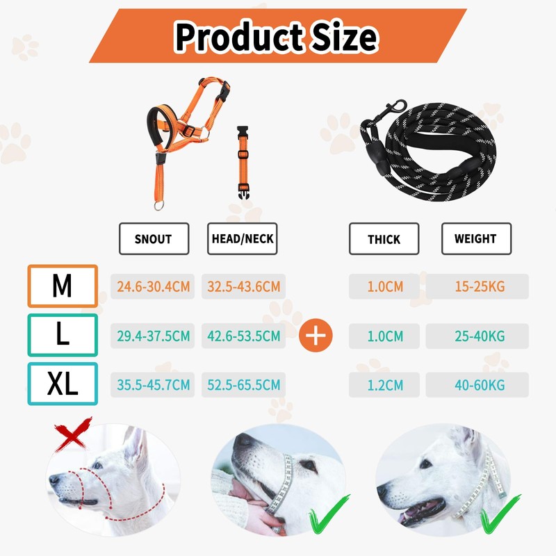 EOAMGO Figure of 8 Dog Lead Pull Lead/Halter/Head Collar, Anti