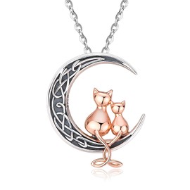 Odinstone Cat Necklace, 925 Sterling Silver, Crystal/Moonstone Pendant, Cat Chain for Girls, Moon Cat Jewellery, Gift for Women, Sterling Silver, Zircon