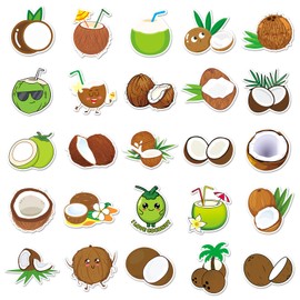 Pack of 50 Coconut Stickers Car Laptop Phone Guitar Skateboard Motorcycle Bicycle Coconut Stickers Set Vinyl Waterproof Aesthetic Stickers for Teenagers Children Adults