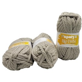 3 x 200 g Papatya Big Twist Knitting Yarn, 20% Wool, 600 g Knitting Wool Extra Thick (Grey 2920)