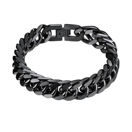 Franco Chain Bracelet Mens Black Gun Plated 12mm Wide Hand Chain 21CM Length Boys Jewelry PSH2865H-21